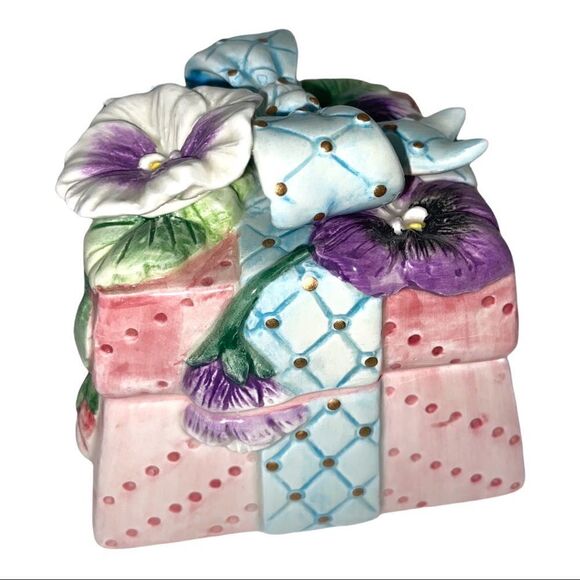 Fitz and Floyd Vintage Essentials Porcelain Blue Floral Square Trinket Box - Picture 13 of 13